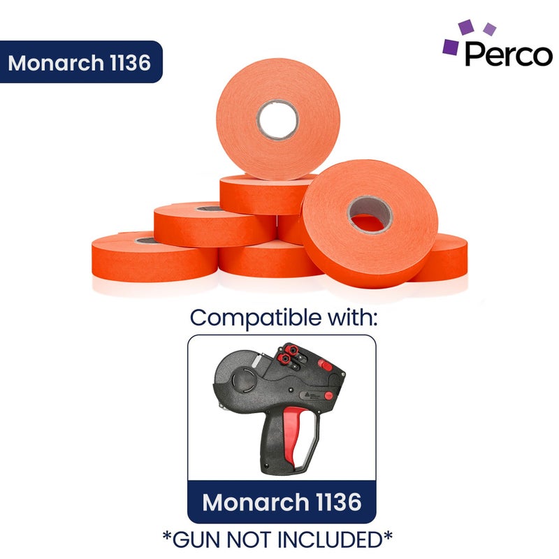 Perco Fluorescent Red Pricing Labels for Monarch 1136 Price Gun â€“ 3 Sleeves, 24 Rolls Value Pack - 42,000 Price Marking Labels â€“ with Ink Rolls Included - Image 2